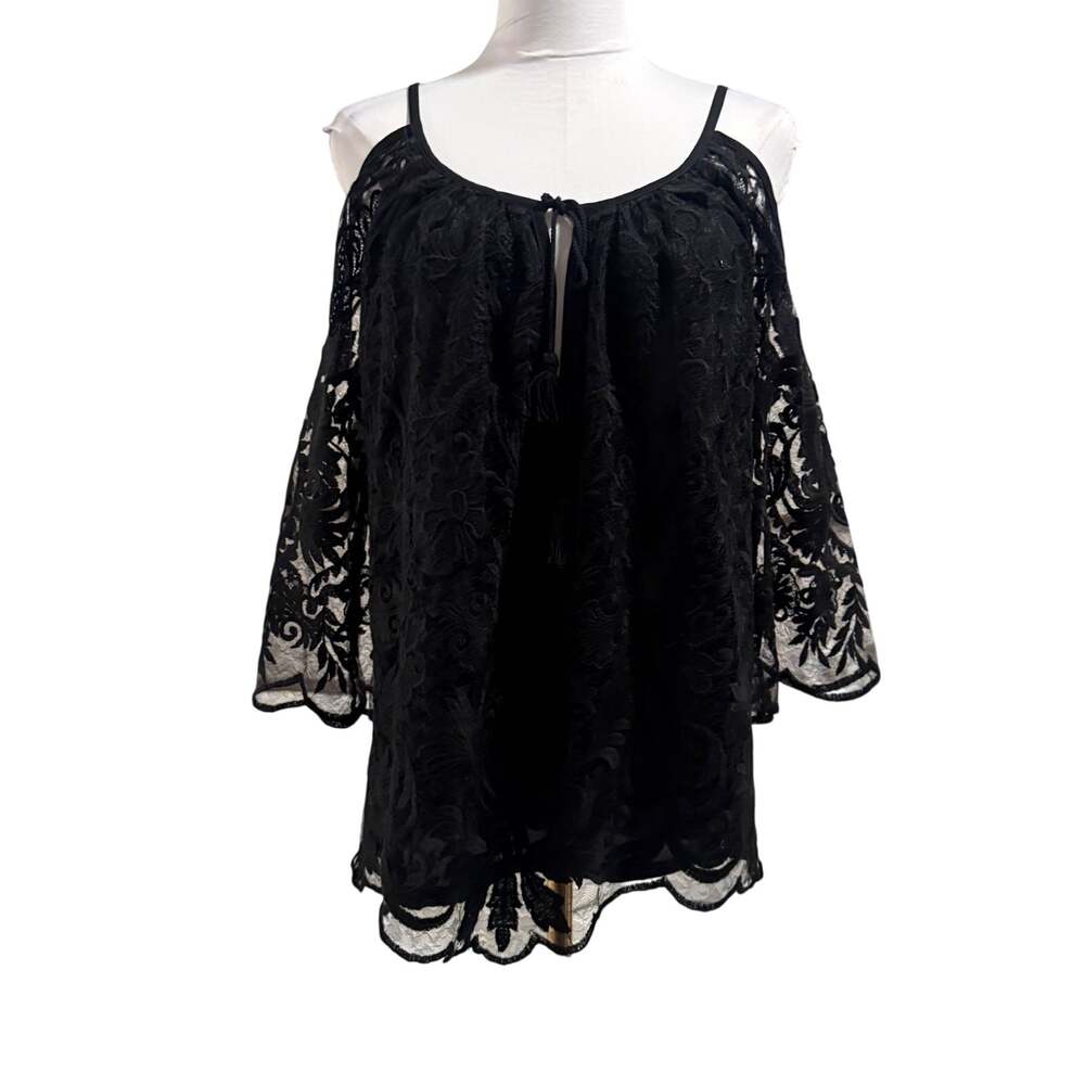 NWT Karen Kane Black Embroidered Lace Cold Shoulder Top Whimsigoth Boho Witchy